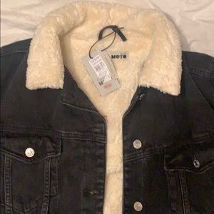 Topshop Shearling Black Jean Jacket NWT